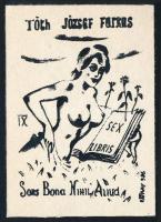 Rátkay Endre (1928 - 2011): Sex libris Tóth József Farkas. A művész egyetlen ex librise, klisé, 8x6 cm