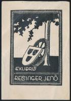 1936 Radványi Román Károly (1900-1957) Ex libris Reisinger Jenő. Linómetszet, 13x9 cm