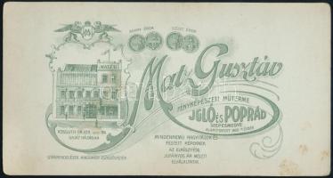 cca 1910 Női portré, promenade keményhátú fotó Matz Gusztáv (Igló és Poprád) műterméből, hátoldalon ...