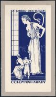 Petry Béla (1902-1996): Ex libris doctoris Colomani Arady, papír, jelzett a nyomaton. Vonalas klisé, 15x6 cm