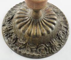 Bronz ötágú gyertyatartó, ónix berakással, m: 34 cm