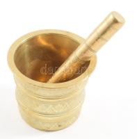 Bronz mozsár törővel, m: 5,5 cm, törő h: 11 cm
