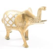 Bronz elefánt asztaldísz, gyöngyház berakással, 14x14 cm