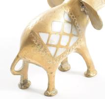 Bronz elefánt asztaldísz, gyöngyház berakással, 14x14 cm