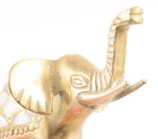 Bronz elefánt asztaldísz, gyöngyház berakással, 14x14 cm