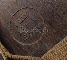 II. világháborús német Afrika Korps kókusz kulacs, sérült bőr szíjjal, 23x13 cm