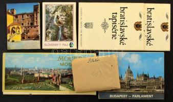 7 db MODERN leporello képeslapfüzet: Sárospatak, Budapest, Siklós, Moszkva, Slovensky Raj, 2 Pozsony / 7 modern leporello postcard booklets: 3 Hungarian, 3 Slovak, 1 Soviet Union