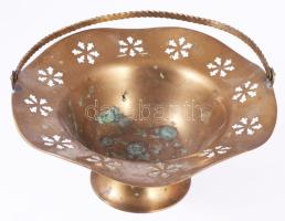 Bronz talpas kínáló, patinás, d: 23 cm