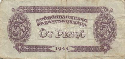1944. "V. H." 2P, 5P (2x), 20P (4x) közte erős sorszám nyomási eltolódással!, 50P, 100P T:...