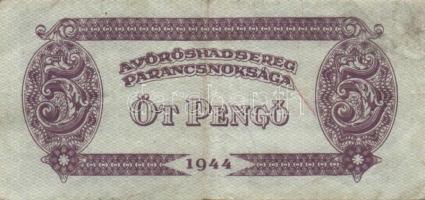1944. "V. H." 2P, 5P (2x), 20P (4x) közte erős sorszám nyomási eltolódással!, 50P, 100P T:...
