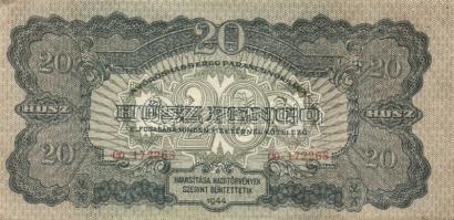 1944. "V. H." 2P, 5P (2x), 20P (4x) közte erős sorszám nyomási eltolódással!, 50P, 100P T:...