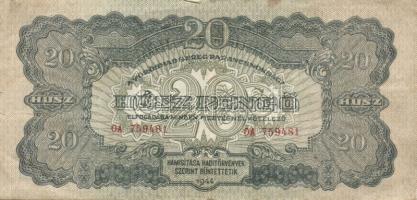 1944. "V. H." 2P, 5P (2x), 20P (4x) közte erős sorszám nyomási eltolódással!, 50P, 100P T:...