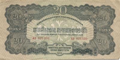 1944. "V. H." 2P, 5P (2x), 20P (4x) közte erős sorszám nyomási eltolódással!, 50P, 100P T:...