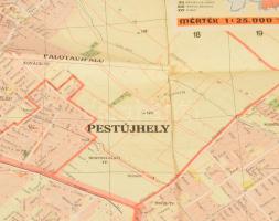 Budapest térképe, 1:25 000, kiadja: M. Kir. Térképészeti Intézet, szakadt, sérült, 74×90 cm