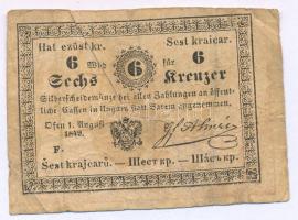 1849. 6kr "Almásy" "F" sorozat T:F,VG Hungary 1849. 6 Kreuzer "Almásy" "F" prefix C:F,VG Adamo G100