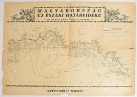 1938 Magyarország új északi határvidéke I. Nyugati és II. keleti rész, kétoldalas, Pesti Hírlap, hajtott, szakadt, 41x57 cm