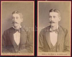 cca 1875 Portrék egy személyről, 2 db keményhátú fotó Pribék és Bülch székesfehérvári műterméből, 10,5×6,5 cm