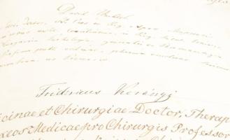 1867 Hümpfner József kalocsai főorvos, Kismarty-Lechner Loránd apósának pergamen orvosi diplomája fü...