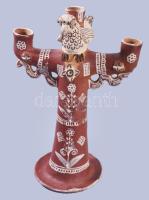 Perui autentikus madáralakkal díszített háromágú gyertyatartó, m: 28,5 cm