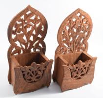 Faragott fa asztali tároló pár, m:25 cm