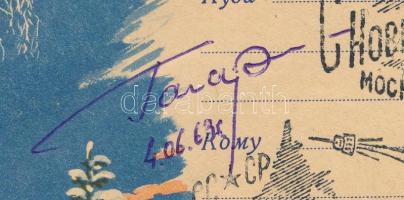 Jurij Alekszejevics Gagarin (1934-1968) szovjet űrhajós autográf aláírása alkalmi borítékon, / Autograph signature of Yuriy Alekseyevich Gagarin (1934-1968) Soviet astronaut on special cover