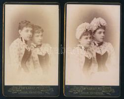 cca 1885 Fiatal lányok portréja, 2 db keményhátú fotó Zelesny Károly pécsi műterméből, 10,5×6,5 cm