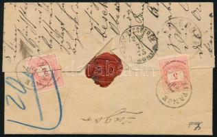 1875 3 x 5kr ajánlott levélen "ZUPANJE" (hátoldali bélyegek eltépve / 2 stamps torn apart)