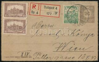 1922 Ajánlott díjkiegészített zárt levelezőlap Bécsbe