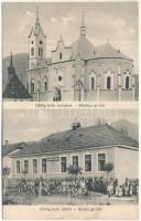 1916 Telcs, Telciu; Biserica gr.-cat., Scoala gr.-cat. / Görög katolikus templom és iskola / Greek Catholic church and school + "K.u.K. Mob. Res. Spit. Nr. 9/5." (fl)