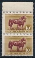 1951 Háziállatok 10f ívszéli pár, felső bélyegen kis festék csík az évszámnál