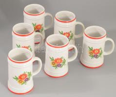 6 db Hollóházi Volán kis korsó. Matricás, jelzett, hibátlan 11 cm