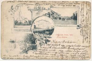 Szászrégen, Sächsisch-Regen, Reghin; templom, gimnázium, utca, városliget / church, grammar school, street, park. Lichtdruck von Brüder Schuller &amp; Comp. Art Nouveau, floral (r)