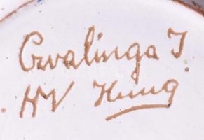 Csenki (Czvalinga ) István: Tálka, mázas kerámia, Jelzett, kopással, d: 11 cm,