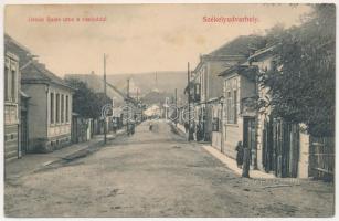 1911 Székelyudvarhely, Odorheiu Secuiesc; Orbán Balázs utca a vashíddal. Sterba Ödön kiadása / street view, iron bridge (fl)