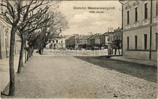 Máramarossziget, Sighetu Marmatiei; Fő tér, üzletek, piac. Kaufman Á. és fiai kiadása, Csermák M. amateur felvétele / main square, shops, market (EK)