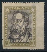 1919 Magyar Tanácsköztársasági arcképek 80f elfogazva, foghiány (kis sérülés)