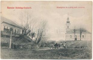 Halmágycsúcs, Varfurile; Községháza, Görög katolikus templom. Moskovits Mór kiadása / town hall, Greek Catholic church (fl)