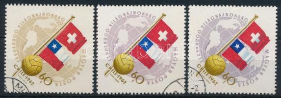1962 Labdarúgó VB Chile 60f 3 klf színű bélyeg nyomdai ívárú, nem leáztatott bélyegek