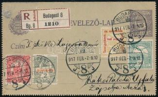 1917 Ajánlott díjjegyes zárt levelezőlap 4 bélyeges kiegészítéssel "BUDAPEST" - Rákospalota Újfalu