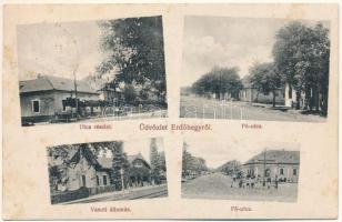 1912 Erdőhegy, Padureni (Kisjenő); Manheim Albert vegyeskereskedése, Fő utca, vasútállomás, üzlet / shops, main street, railway station (fl)