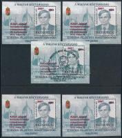 2010 Antall József 5 db felülnyomott blokk, az egyik elsőnapi bélyegzéssel (20.000)