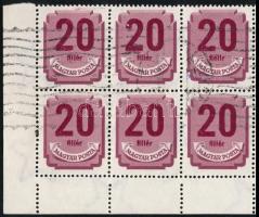 1946 Forint-filléres portó 20f 20-as ívdarab hajtva, benne "fiéllr" tévnyomat