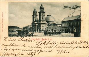 1900 Szatmárnémeti, Szatmár, Satu Mare; Székesegyház, Pázmány sajtó. Löwy Miksa kiadása / cathedral, street (EK)