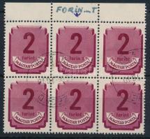 1946 Forint-filléres portó 2Ft ívszéli 6-os tömb "forin t" lemezhibával