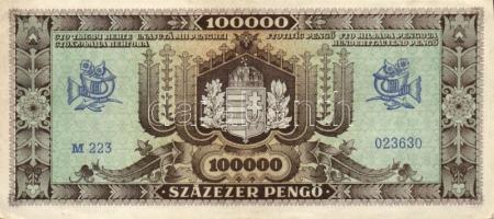 1945-46. 100P, 500P, 1000P (2x)(bélyeg és bélyeg nélküli), 100.000P (2x), 1.000.000P, 10.000.000P, 1...