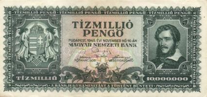 1945-46. 100P, 500P, 1000P (2x)(bélyeg és bélyeg nélküli), 100.000P (2x), 1.000.000P, 10.000.000P, 1...