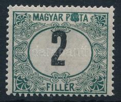 1920 Magyar Posta 2f portó zöld festékfolt a POSTA szó O betűjén