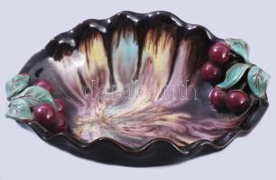 Plasztikus meggy díszítéssel mázas kerámia kínáló, hibátlan, 28x20 cm