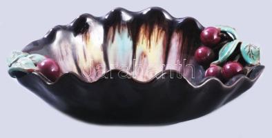 Plasztikus meggy díszítéssel mázas kerámia kínáló, hibátlan, 28x20 cm