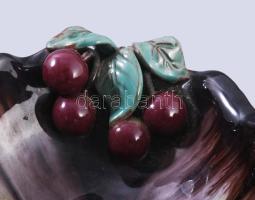 Plasztikus meggy díszítéssel mázas kerámia kínáló, hibátlan, 28x20 cm